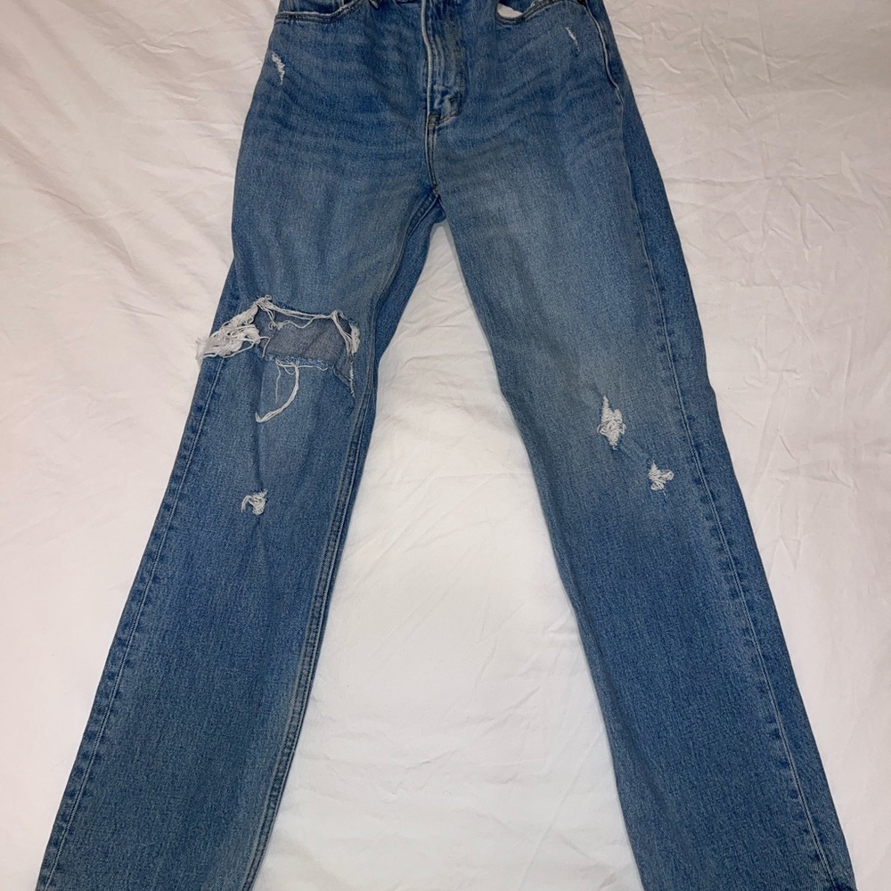 Abercrombie & Fitch Women’s 90’s Straight Ultra High Rise Blue Distressed Jeans